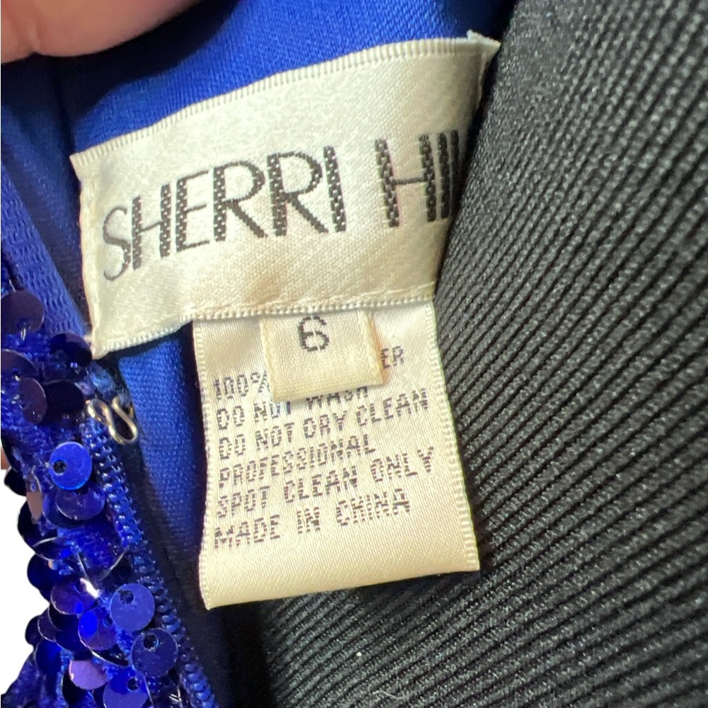 Sherri Hill Royal Blue Sequin on Velvet Prom Formal Dress - Picture 3 of 8